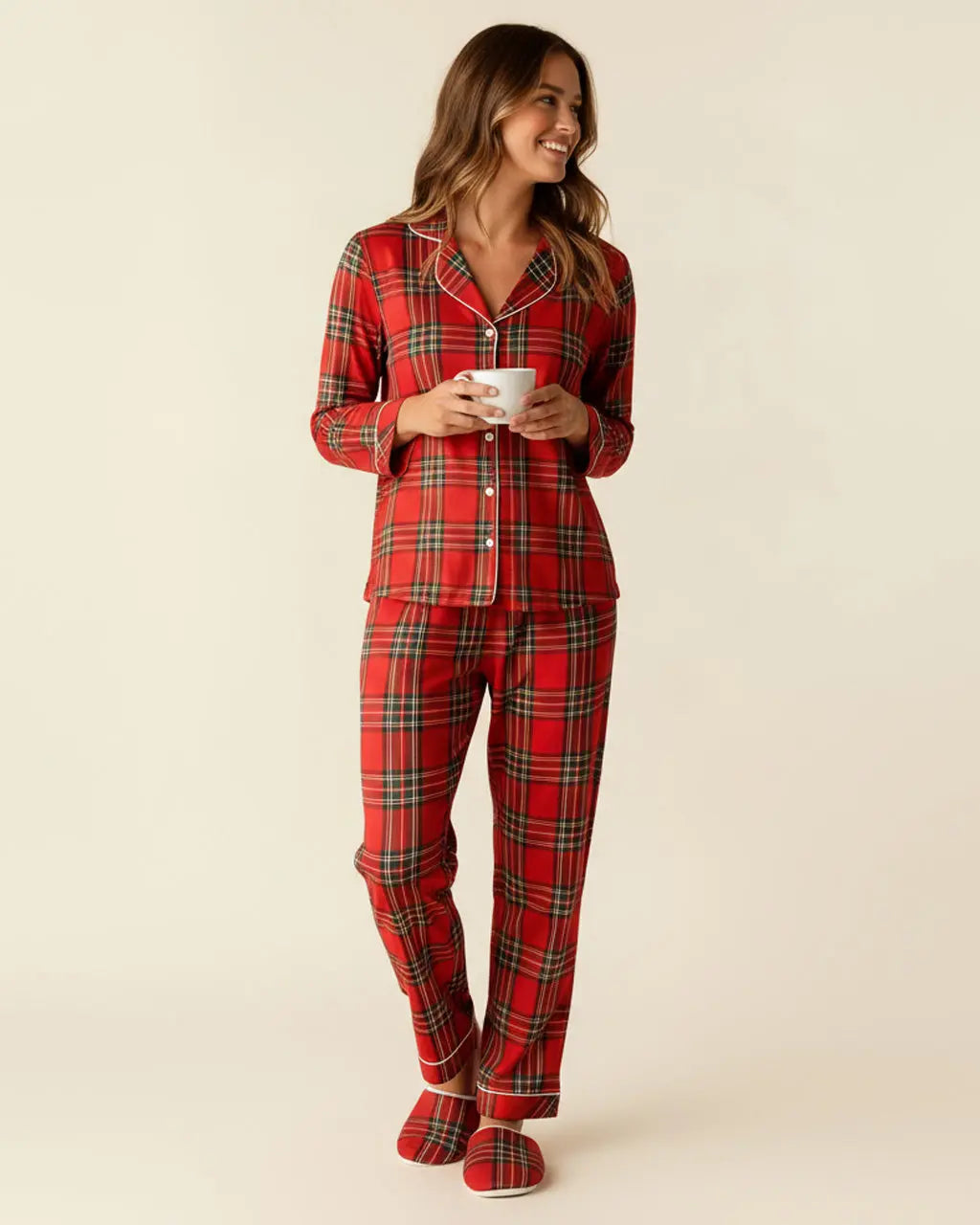 SOLACE CHICClassic Red Plaid Print Pajama Set