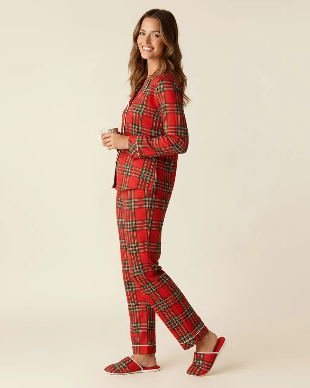 SOLACE CHICClassic Red Plaid Print Pajama Set