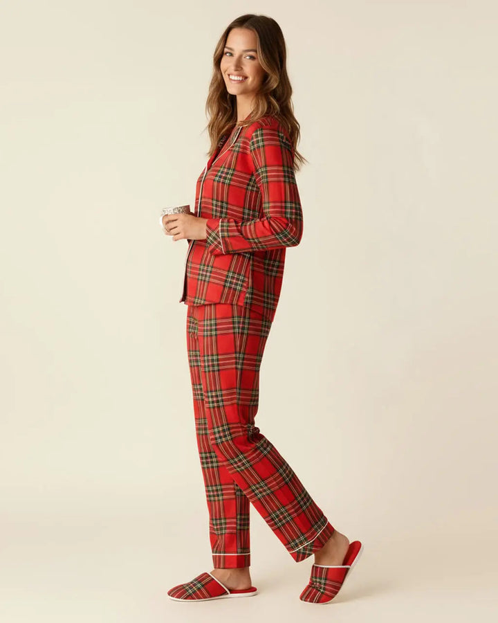 SOLACE CHICClassic Red Plaid Print Pajama Set