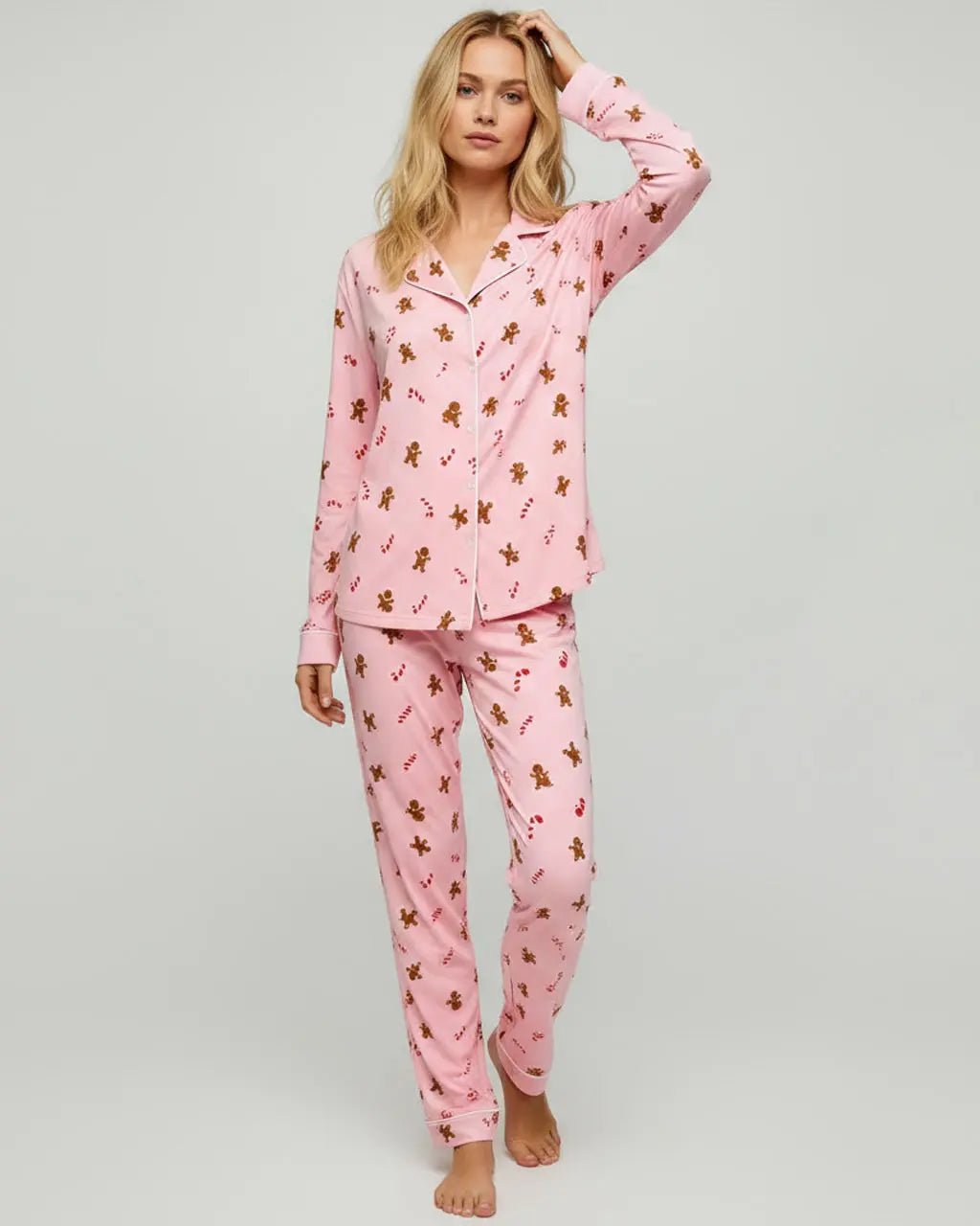 SOLACE CHICChristmas Gingerbread Man Candy Cane Pajama Set