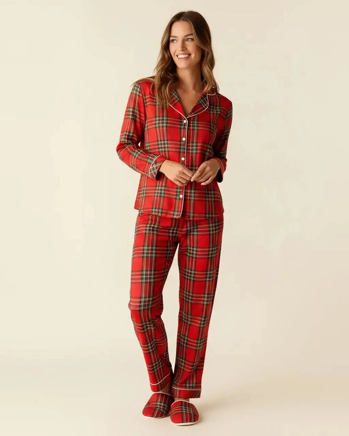 SOLACE CHICClassic Red Plaid Print Pajama Set