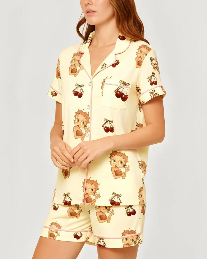SOLACE CHICBetty Boop Cherry Print Pajama Set