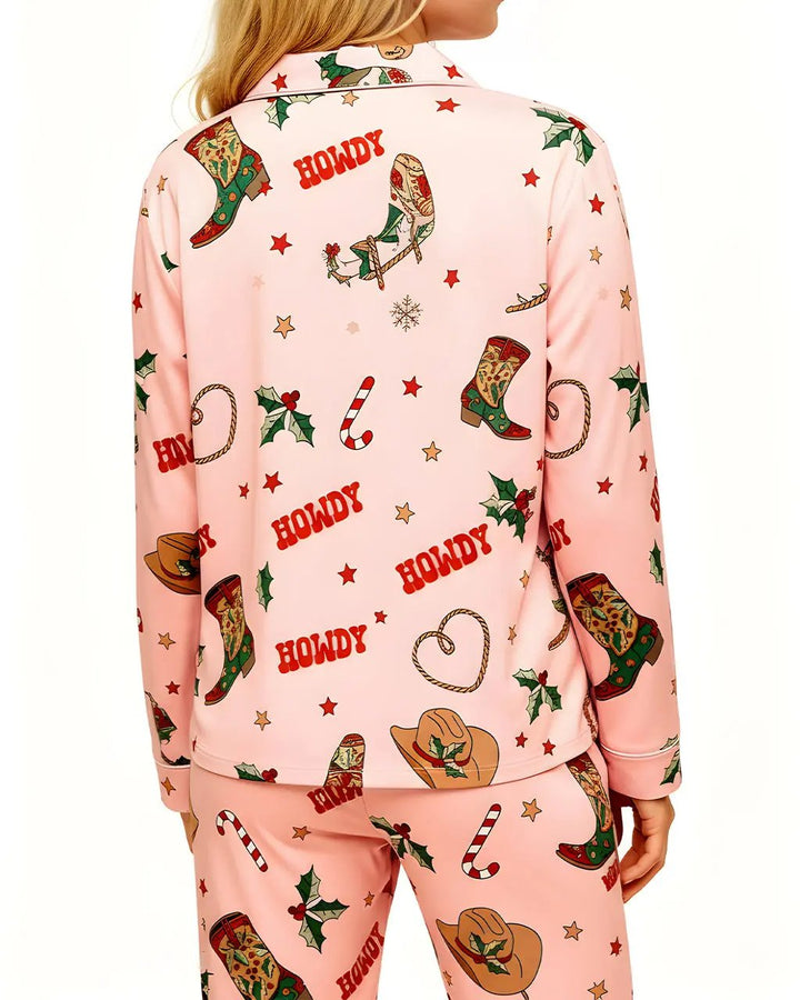 SOLACE CHICRetro Cowboy Holiday Print Pajama Set