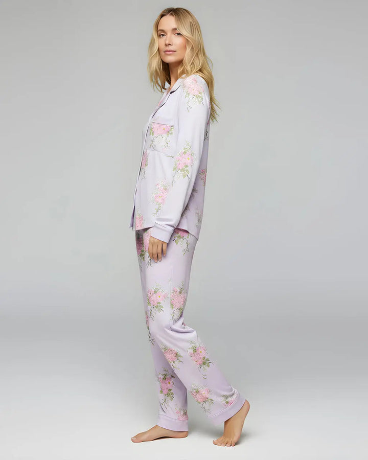 SOLACE CHICElegant Purple Floral Print Pajama Set