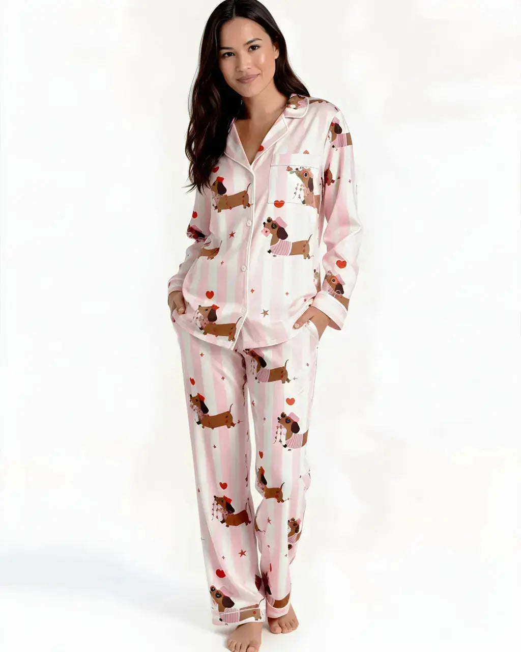 SOLACE CHICGroovy Dachshund Heart Print Pajama Set