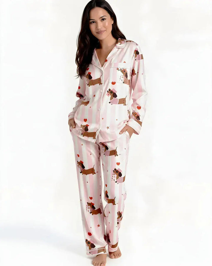 SOLACE CHICGroovy Dachshund Heart Print Pajama Set