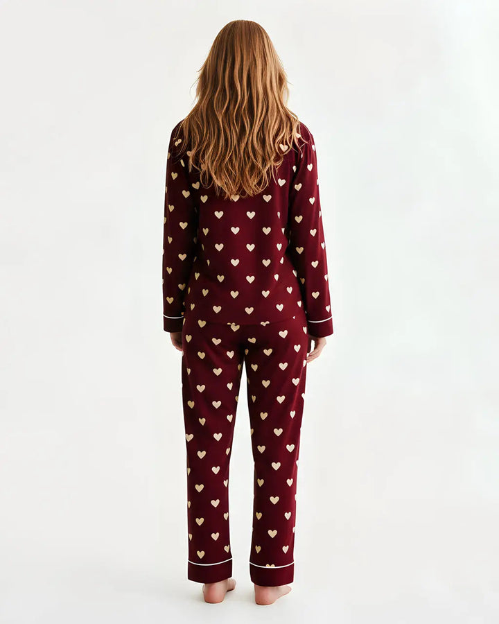 SOLACE CHICRed Soild Heart Print Pajama Set