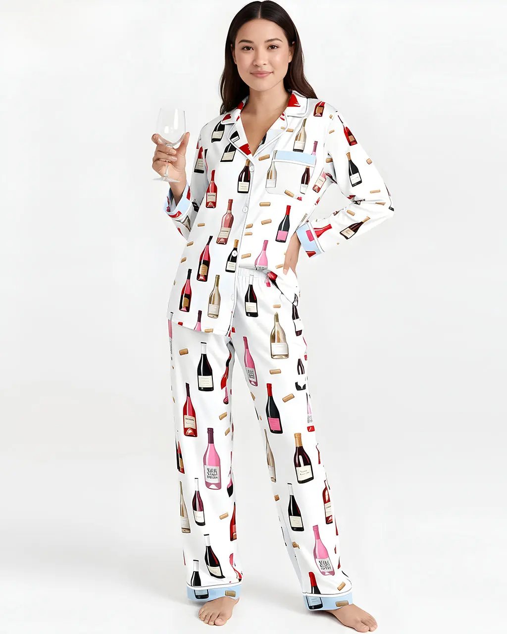 SOLACE CHICWine Bottle Print Pajama Set