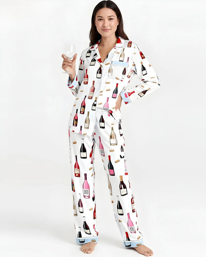 SOLACE CHICWine Bottle Print Pajama Set