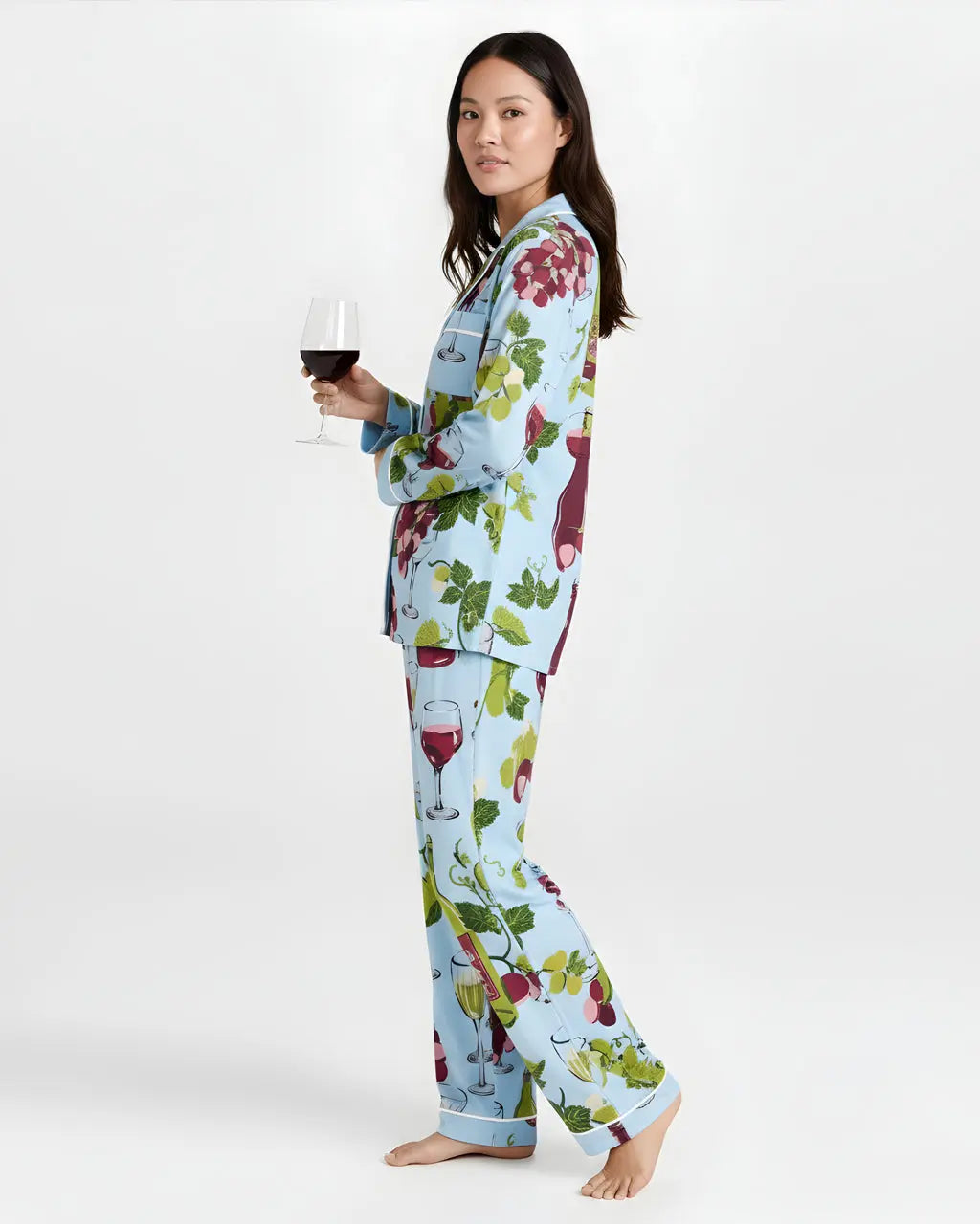 SOLACE CHICGrapes Wine Bottles Print Pajama Set
