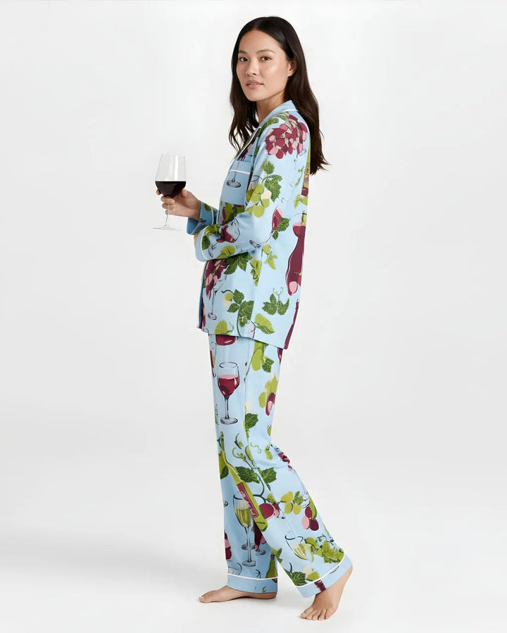 SOLACE CHICGrapes Wine Bottles Print Pajama Set