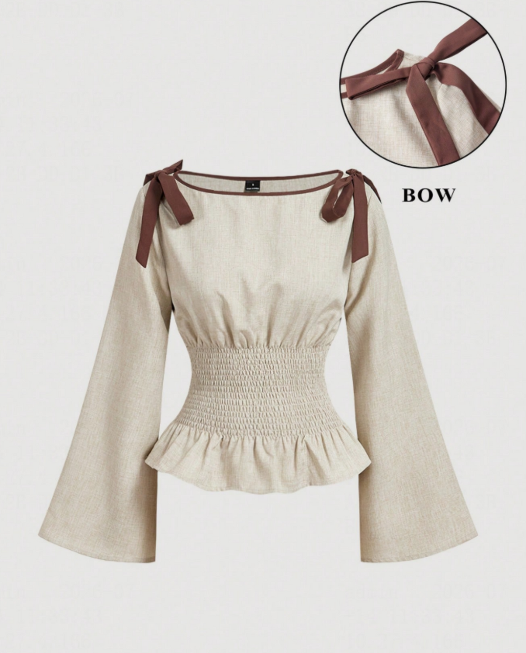 Contrast Bow Detail Long Flare Sleeve Blouse