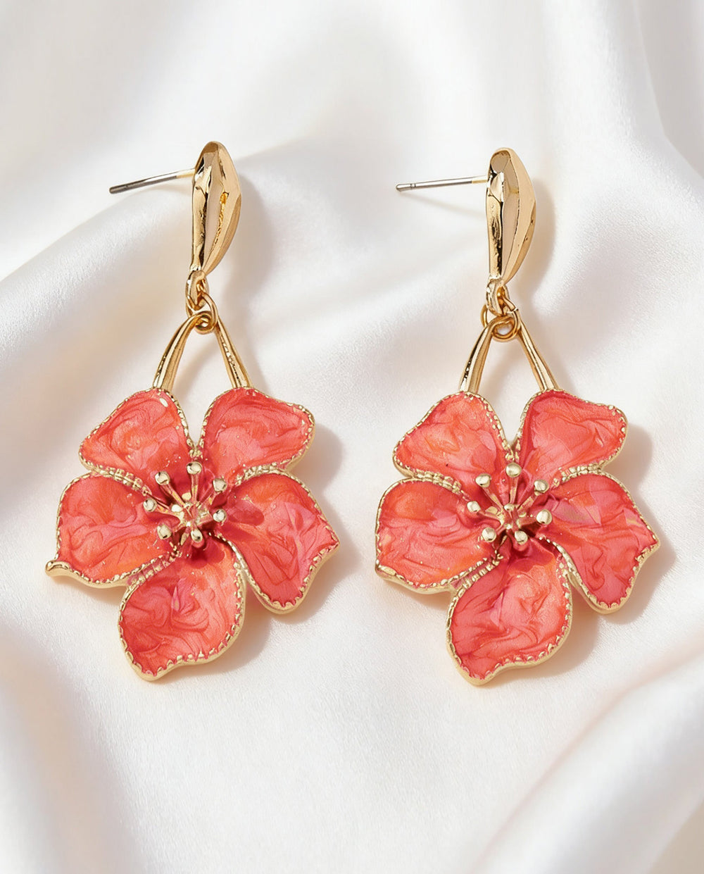 SOLACESwirl Enamel Five-Petal Flower Drop Dangle Earrings