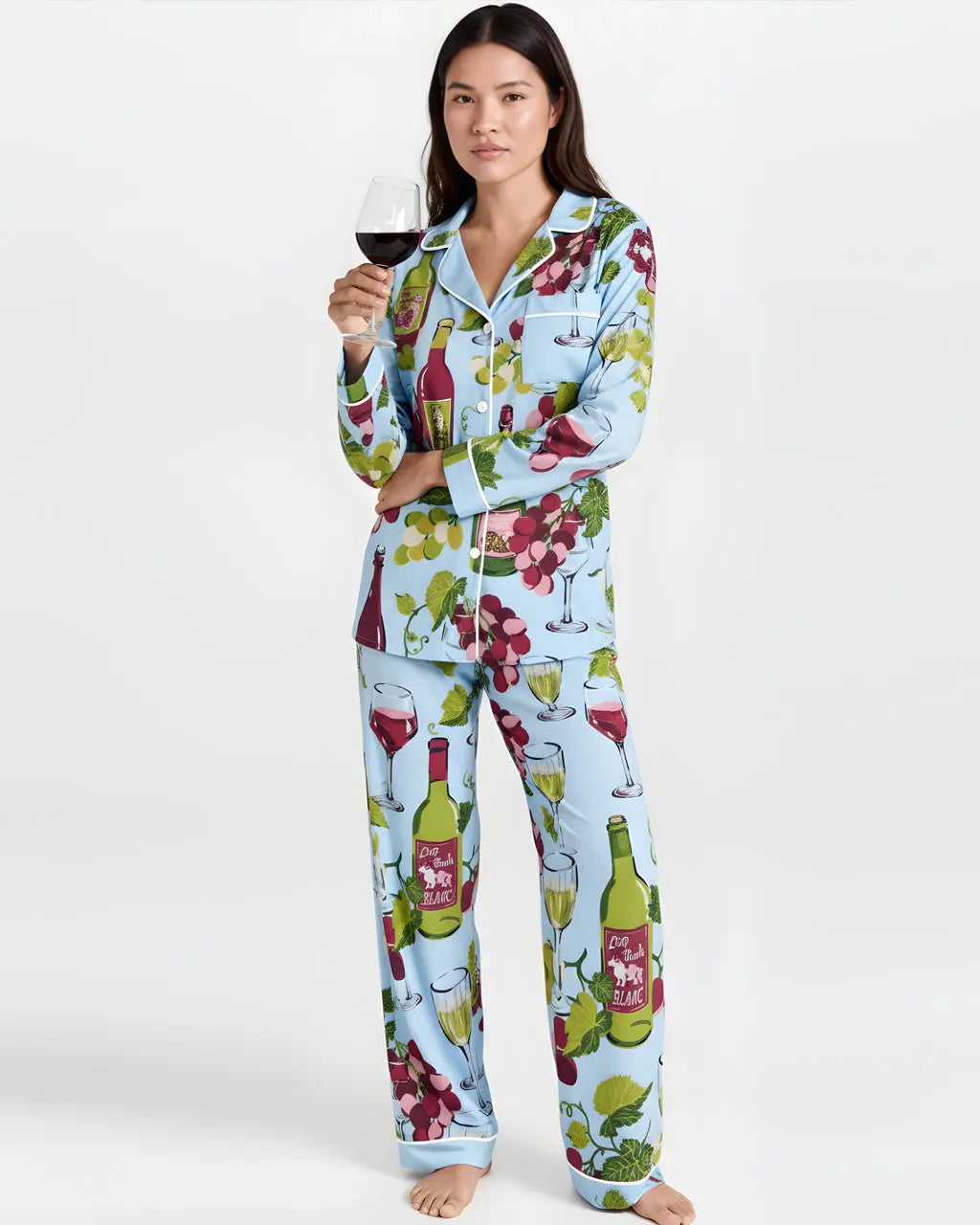 SOLACE CHICGrapes Wine Bottles Print Pajama Set