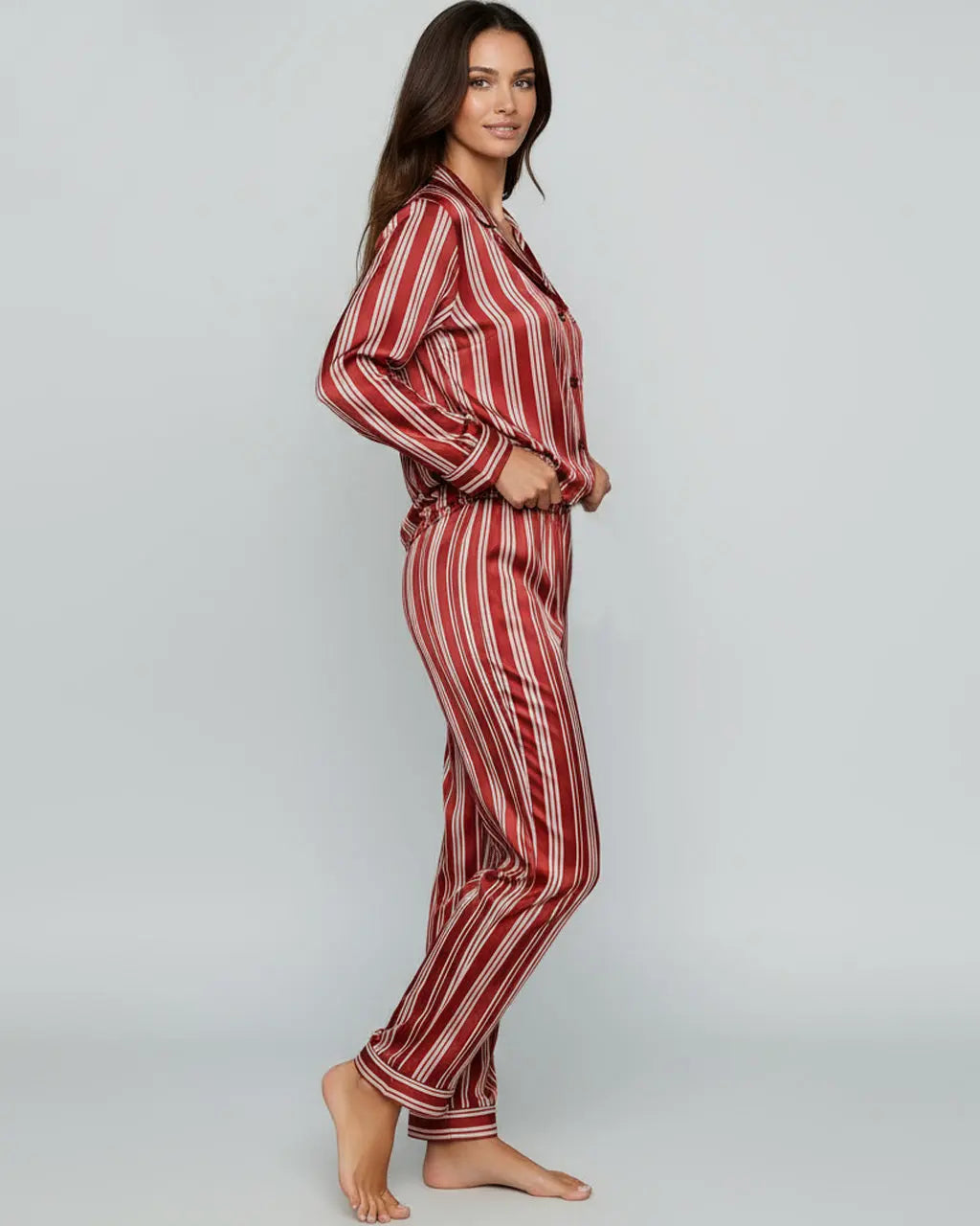 SOLACE CHICLong Sleeve Satin Three Stripes Pajama Set