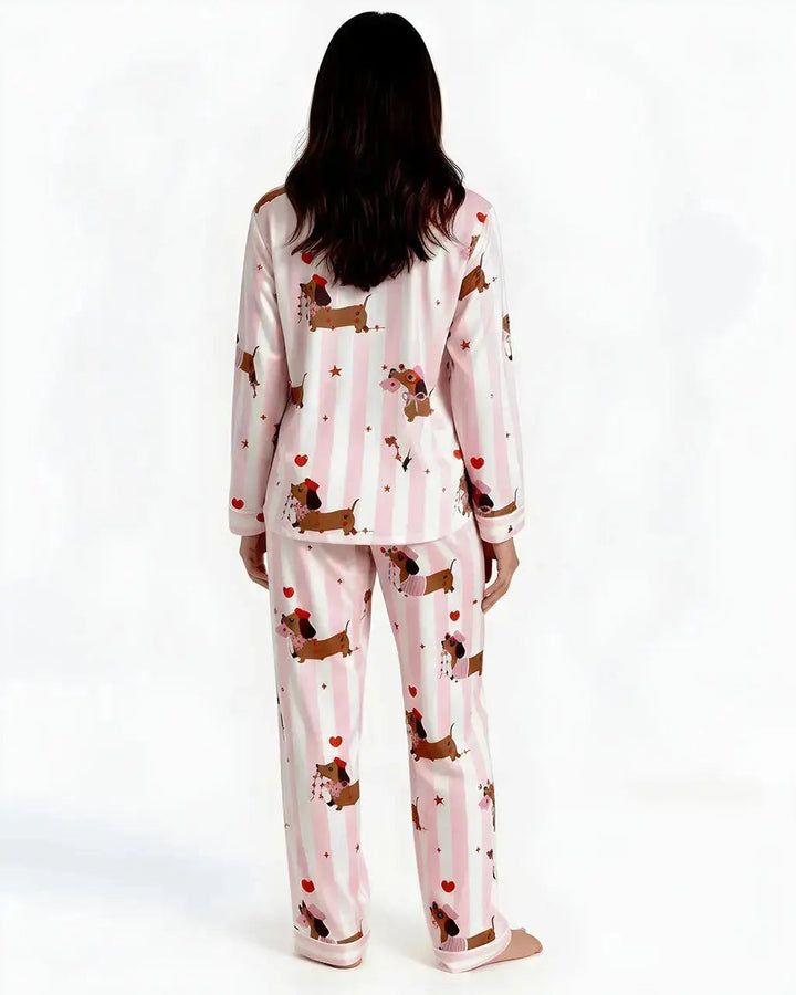 SOLACE CHICGroovy Dachshund Heart Print Pajama Set