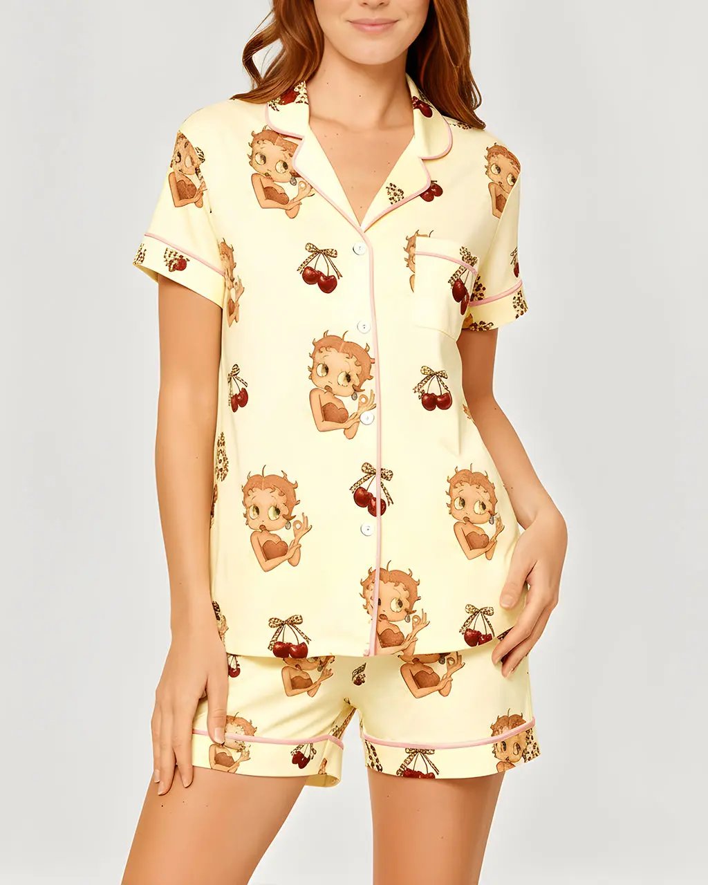 SOLACE CHICBetty Boop Cherry Print Pajama Set
