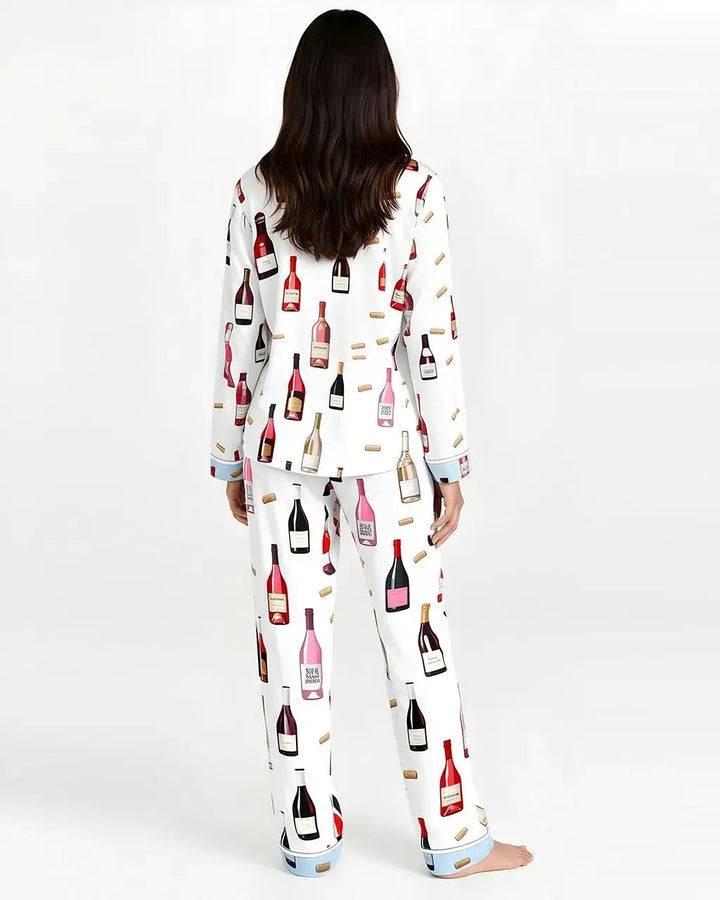 SOLACE CHICWine Bottle Print Pajama Set