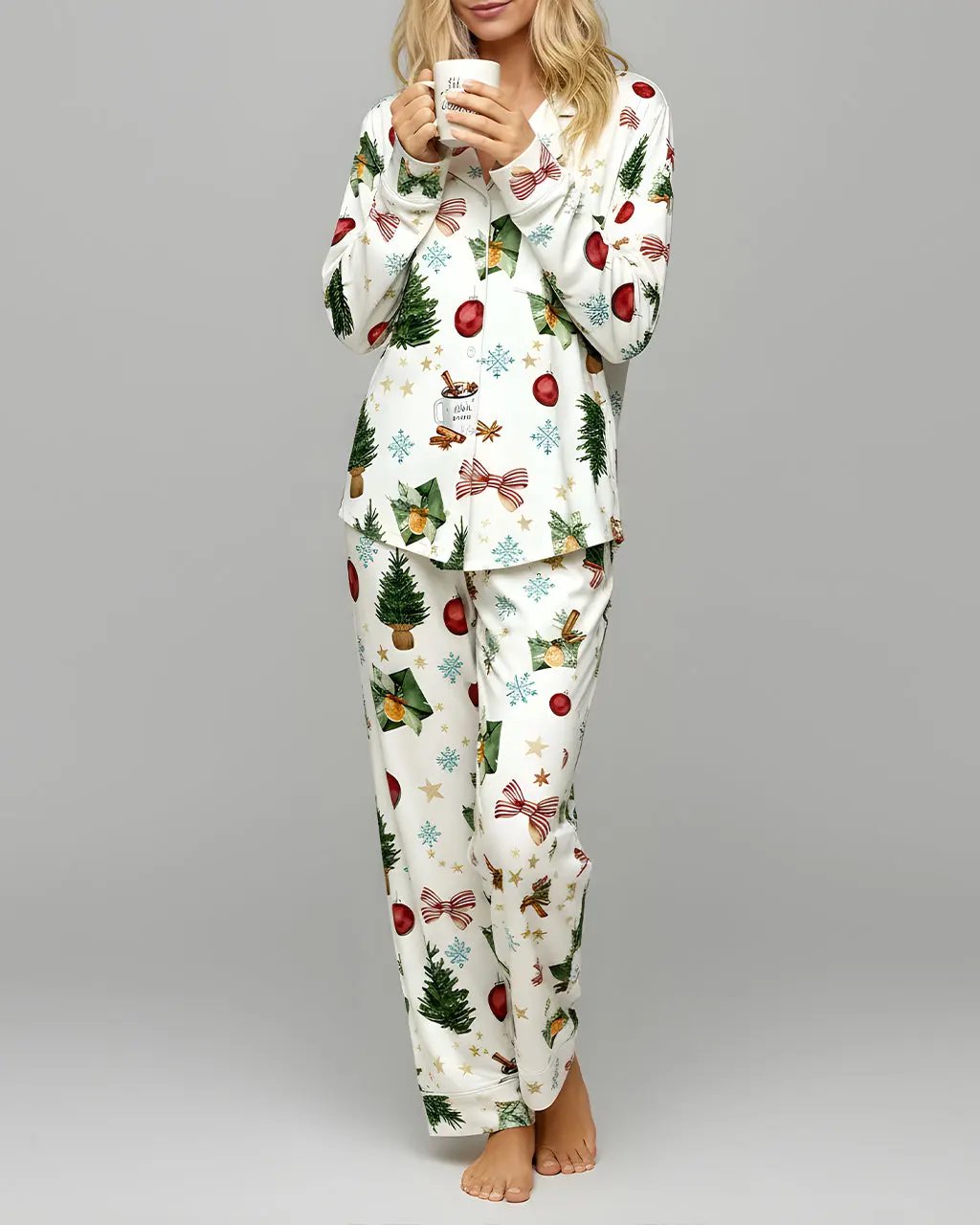 SOLACE CHICChristmas Tree Print Pajama Set