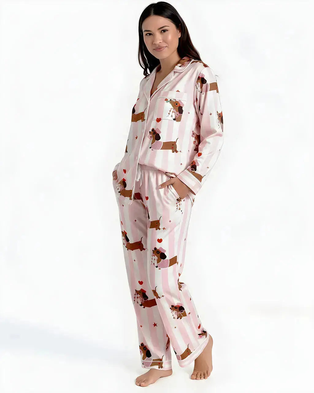 SOLACE CHICGroovy Dachshund Heart Print Pajama Set