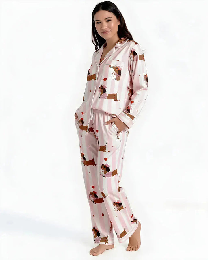 SOLACE CHICGroovy Dachshund Heart Print Pajama Set