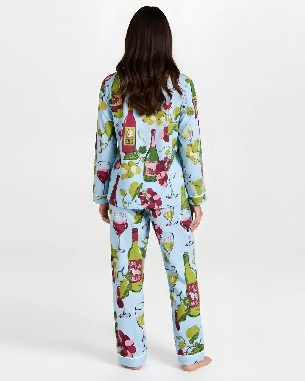 SOLACE CHICGrapes Wine Bottles Print Pajama Set