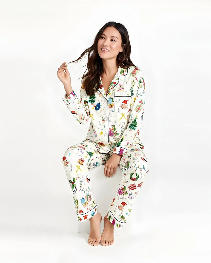 SOLACE CHICChristmas Jingle Bell Print Pajama Set