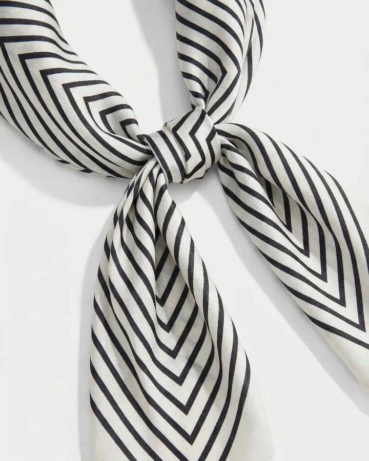 SOLACE  Black White Optical Illusion Zigzag Stripe Lightweight Square Scarf 