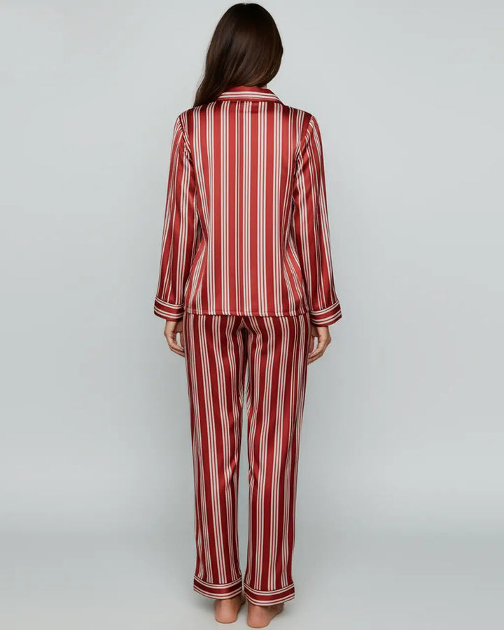 SOLACE CHICLong Sleeve Satin Three Stripes Pajama Set