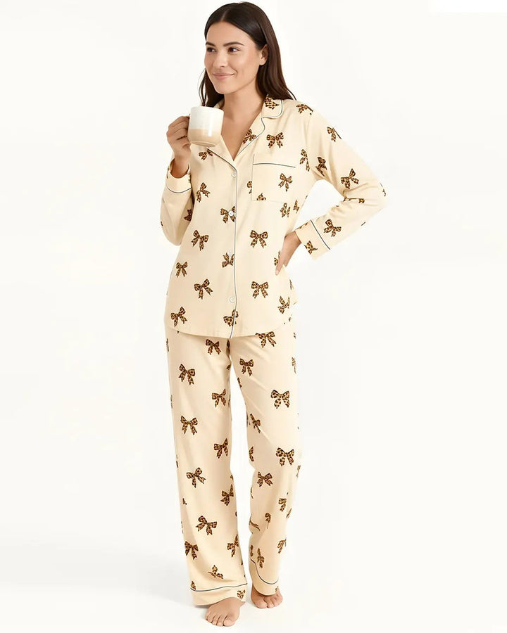 SOLACE CHICBow Leopard Print Pajama Set