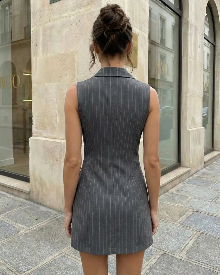 SOLACE  Grey Pinstripe Halter Double Breasted Blazer Mini Dress 