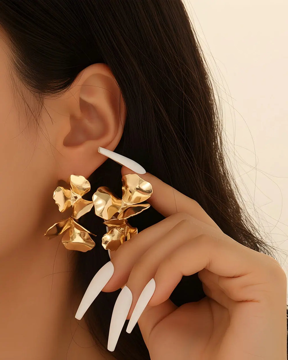 SOLACE  Gold Layered Floral Statement Drop Earrings 