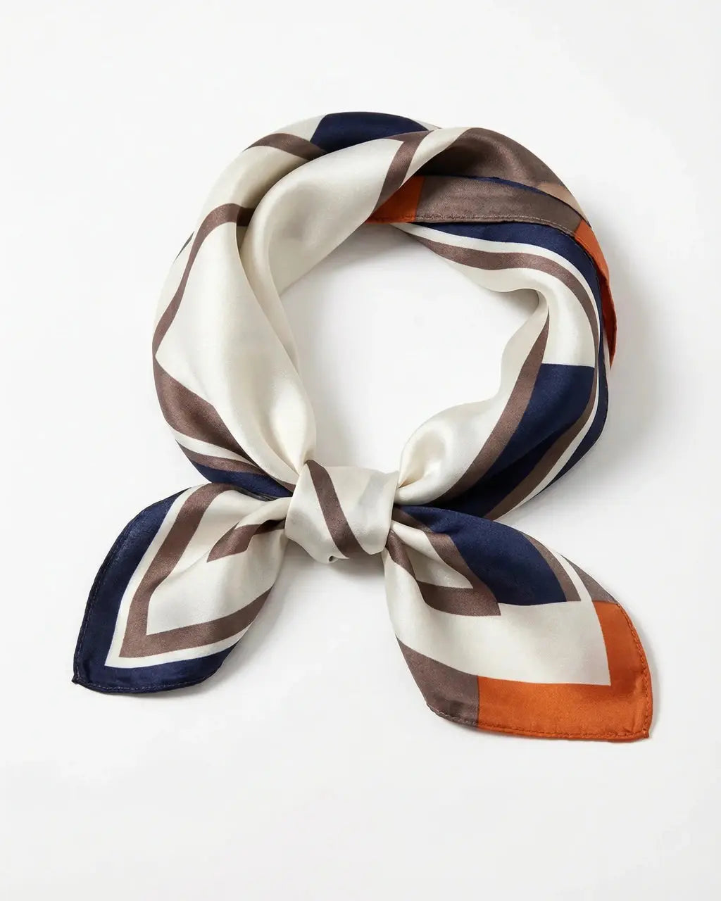 SOLACE  Navy Brown Burnt Geometric Frame Lightweight Square Scarf 