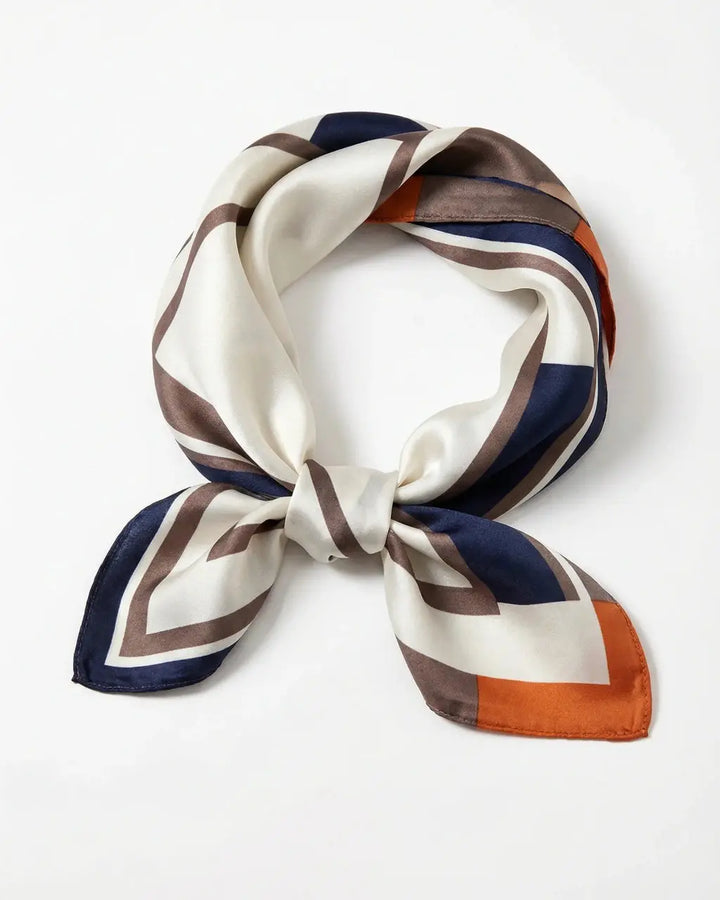 SOLACE  Navy Brown Burnt Geometric Frame Lightweight Square Scarf 