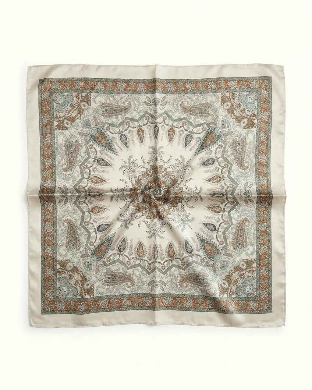SOLACE  Earthy Tone Vintage Mandala Paisley Print Lightweight Square Boho Scarf 