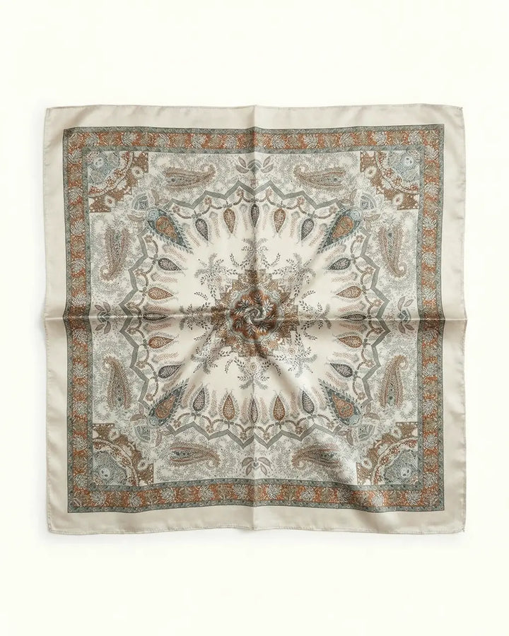 SOLACE  Earthy Tone Vintage Mandala Paisley Print Lightweight Square Boho Scarf 