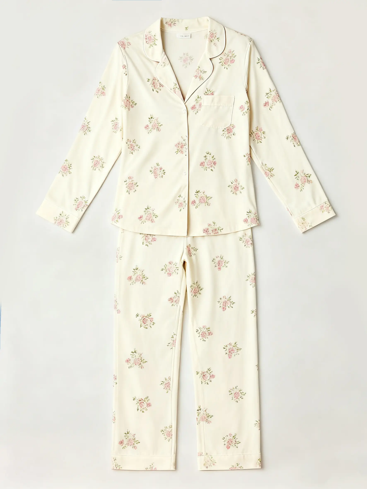 SOLACE CHICRetro Floral Collar Two-Piece Pajamas Set