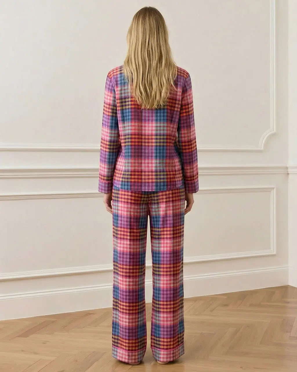 SOLACE CHICRainbow Plaid Print Pajama Set