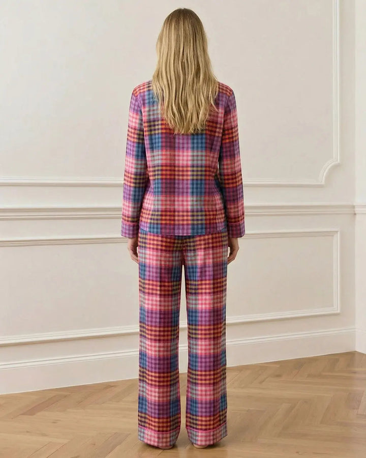 SOLACE CHICRainbow Plaid Print Pajama Set
