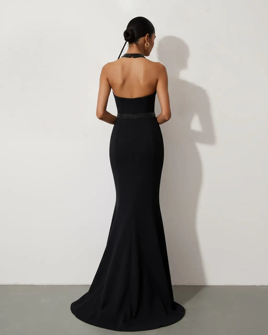 Black Halter Neck Rhinestone Mermaid Dress SOLACE