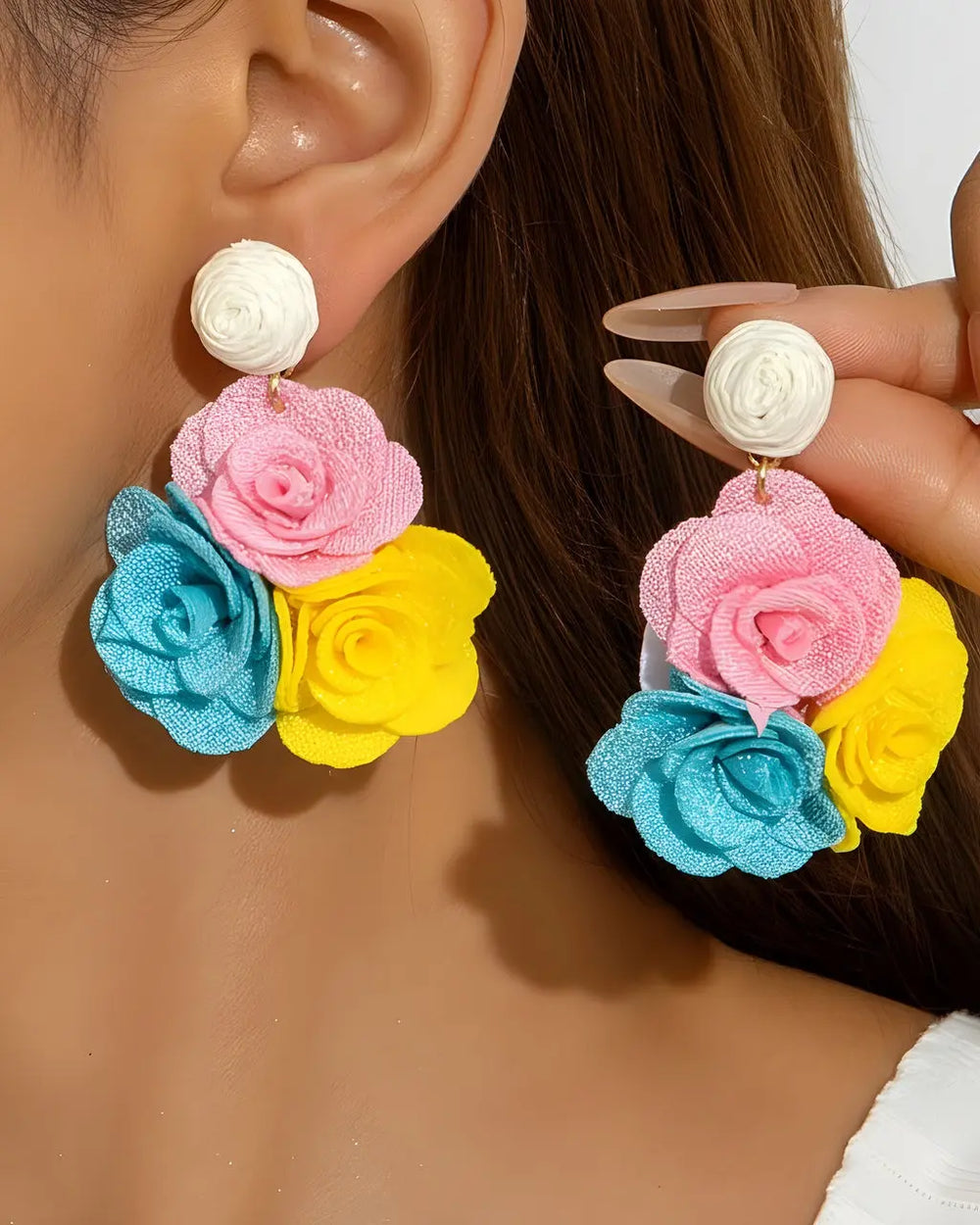 SOLACE  Multi-Color Rose Cluster Statement Drop Earrings 