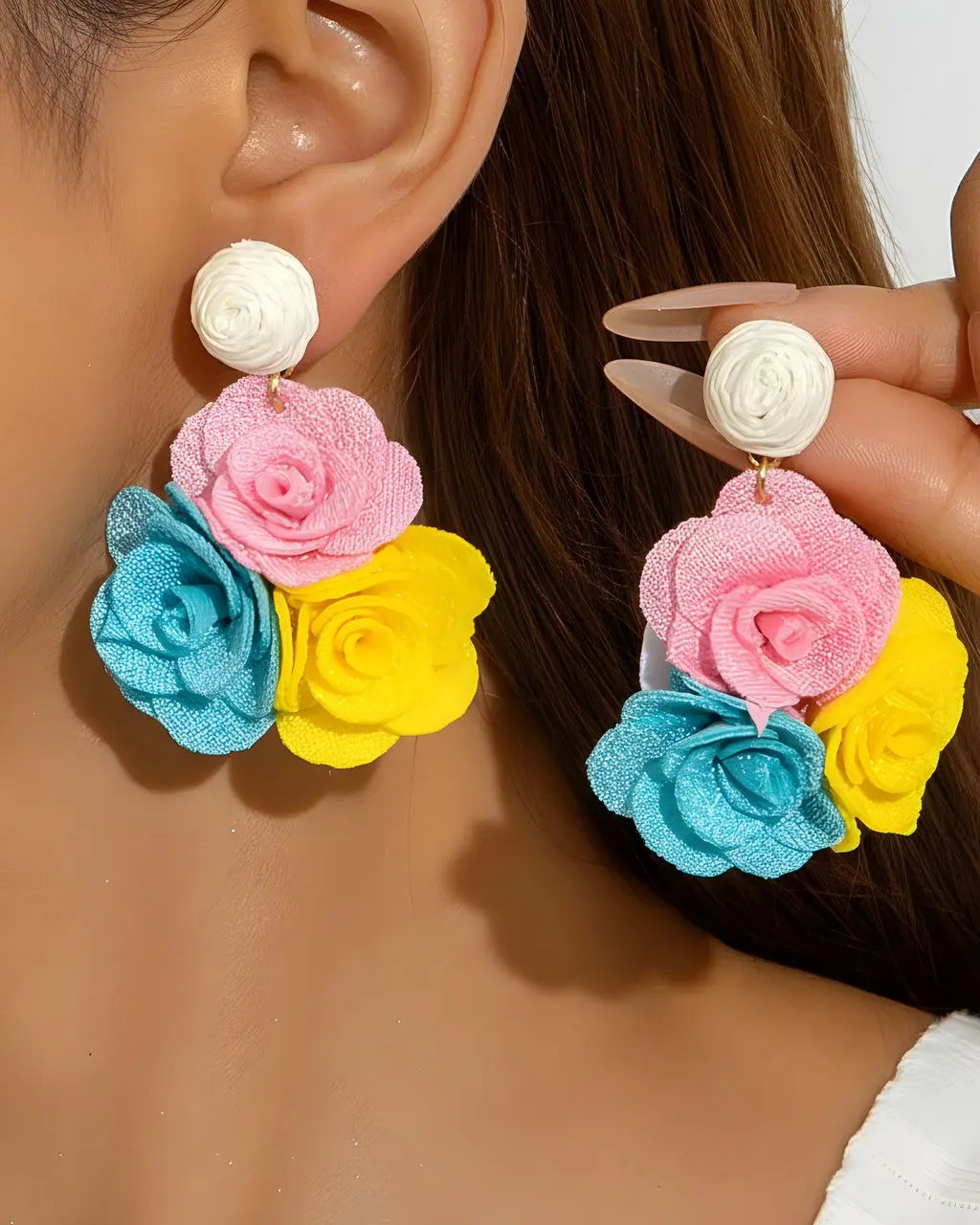 SOLACE  Multi-Color Rose Cluster Statement Drop Earrings 