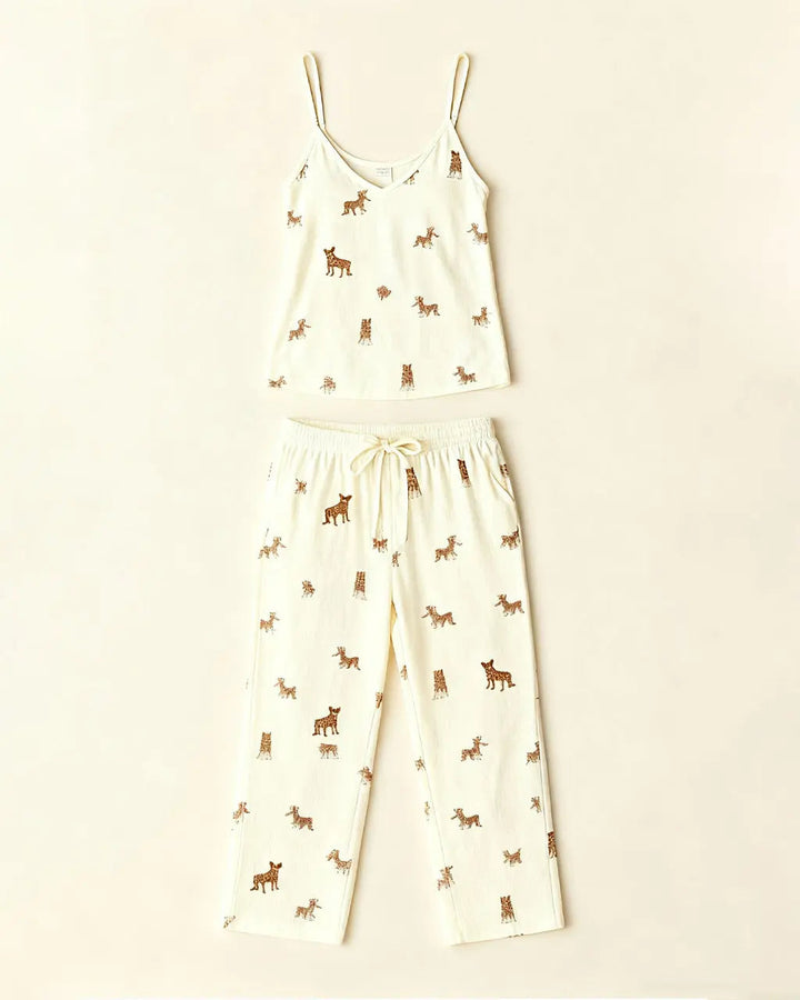 SOLACE CHICV-Neck Leopard Print Cami Pajama Set