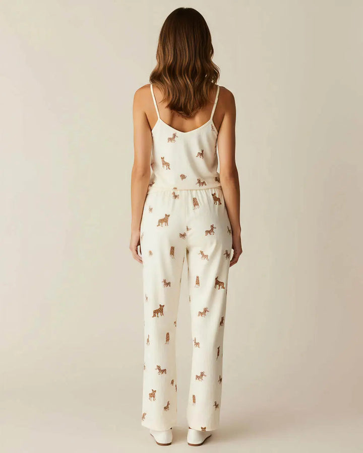 SOLACE CHICV-Neck Leopard Print Cami Pajama Set