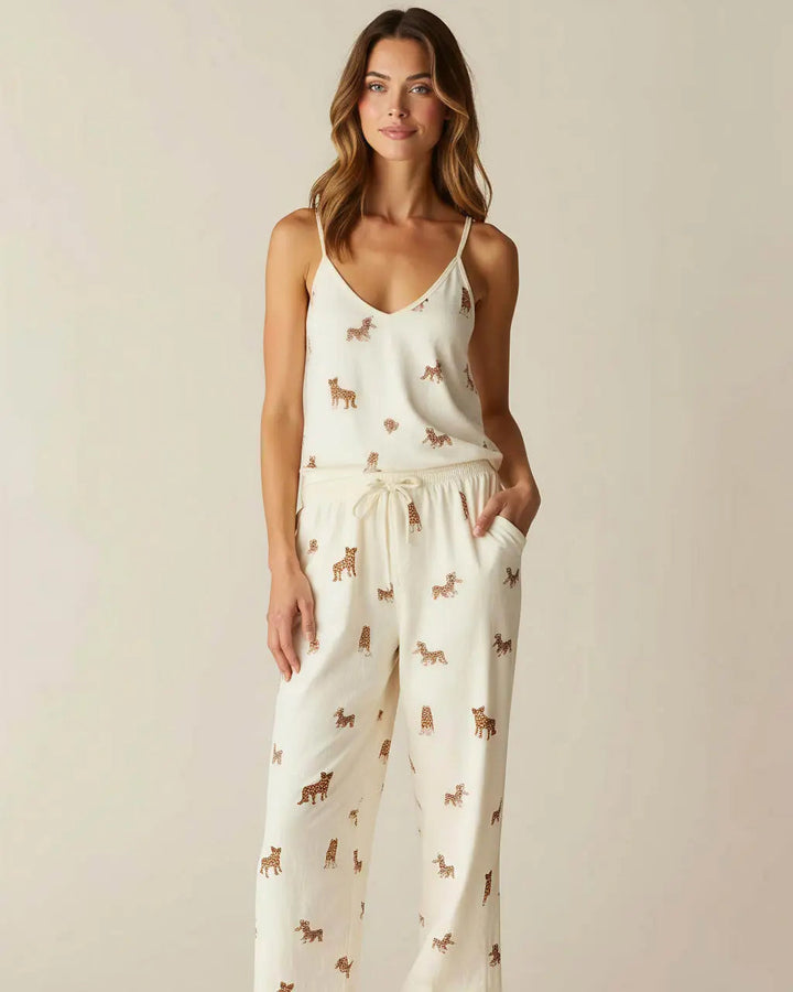 SOLACE CHICV-Neck Leopard Print Cami Pajama Set