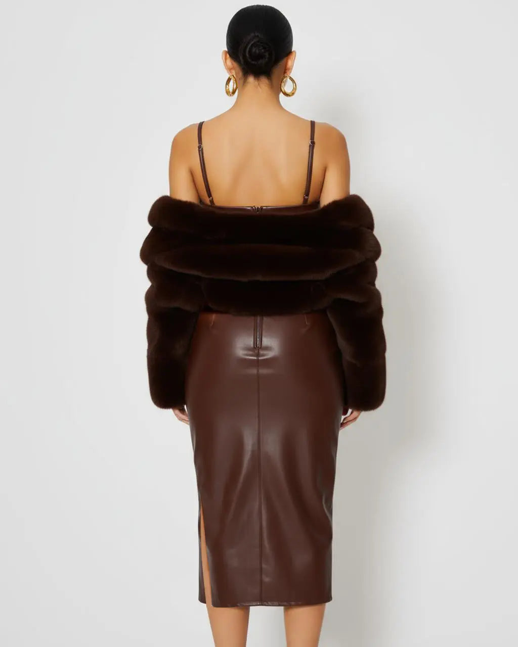 Brown Leather Strappy Midi Dress SOLACE