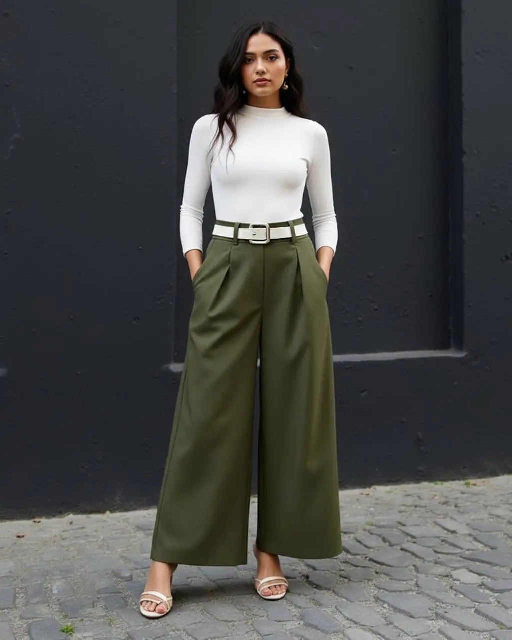 Olive Green High Waist Casual Pants SOLACE