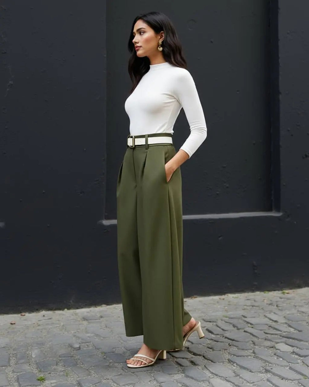 Olive Green High Waist Casual Pants SOLACE