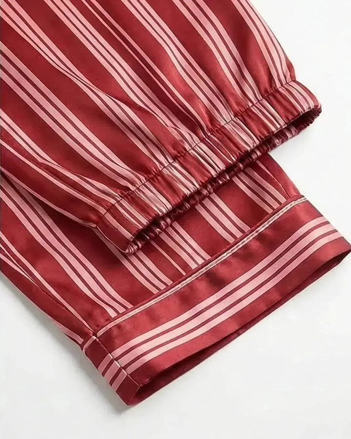 SOLACE CHICLong Sleeve Satin Three Stripes Pajama Set