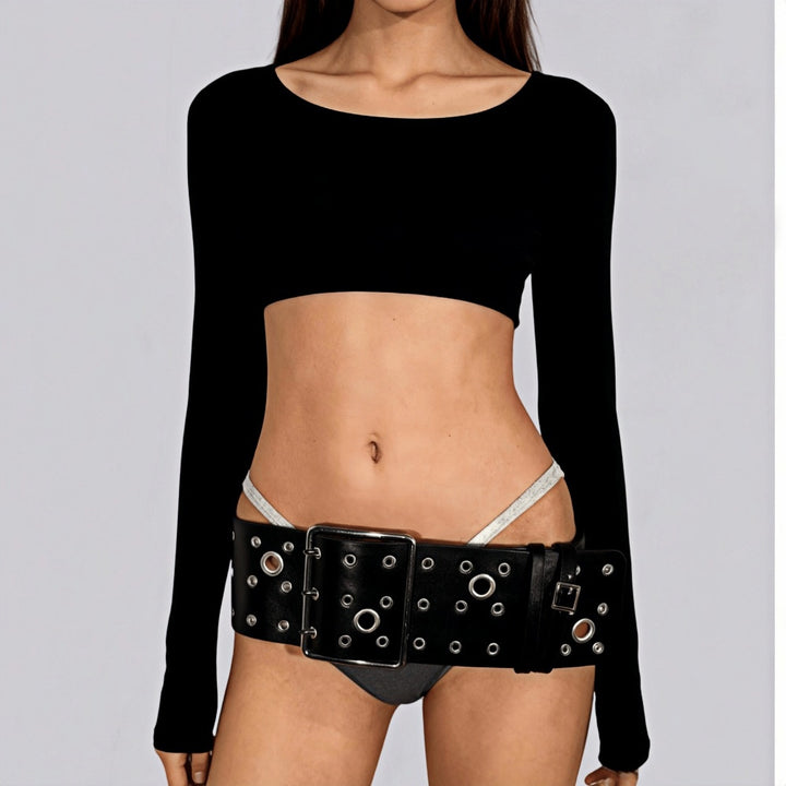 Triple Prong Grommet Wide PU Leather Punk Belt